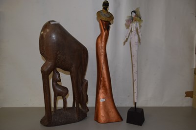 Lot 155 - A carved wooden model of a deer and fawn...