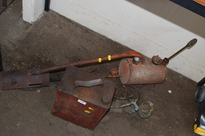 Lot 736 - Vintage flame thrower, a brass gas lamp...