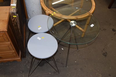 Lot 798 - Glass topped lamp table and two metal framed...