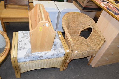 Lot 800 - Wicker chair, magazine rack and a footstool (3)